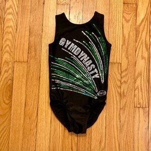 Ozone Leotard Gymdynasty Sequins Black Green YL Youth Large